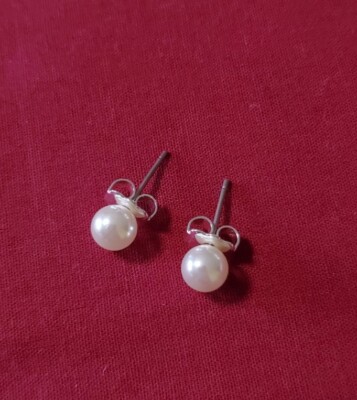 SAQ For Avon Vintage Small White And Silvertone Stud Earrings