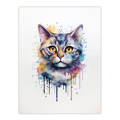 British Shorthair Cat Lovers Gift Watercolour Pet Portrait Wall Art Poster Print