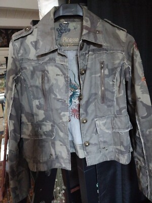 Military Style Jacket With Colorful Mystical Chicken On Back 