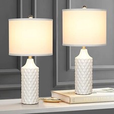 Ceramic Table Lamps Set of 2 Modern Bedside Lamp 25" Nightstand 25 inch White