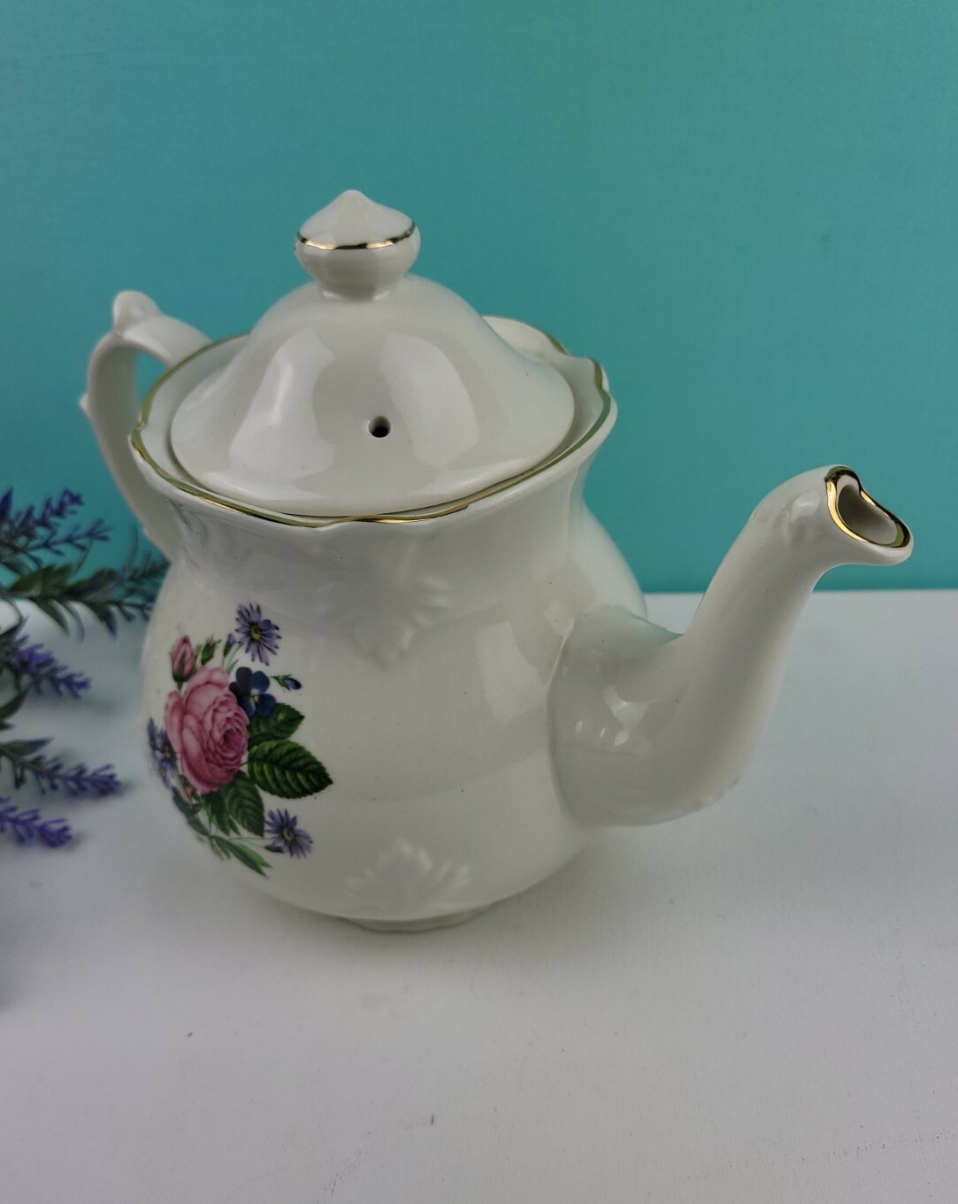 Price Kensington Potteries Teapot Made in England Rose /Blue