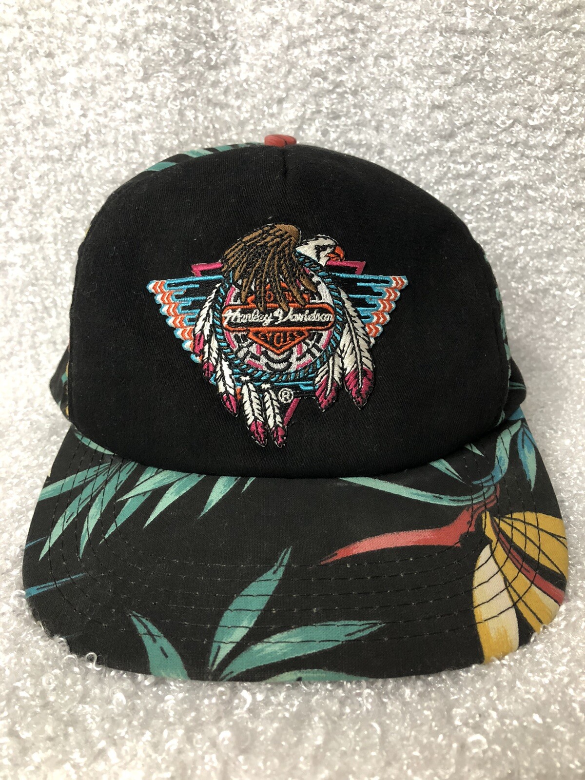 VTG 80s Harley Davidson Floral Hawaiian Snapback USA … - Gem