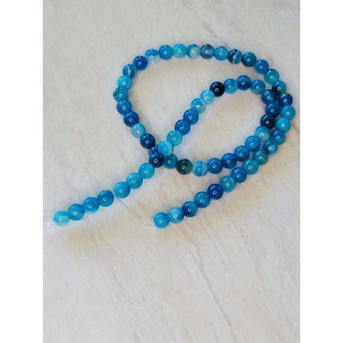 Natural Striped Agate, Banded Agate Beads, Dyed, Round, Blue - Picture 3 of 3