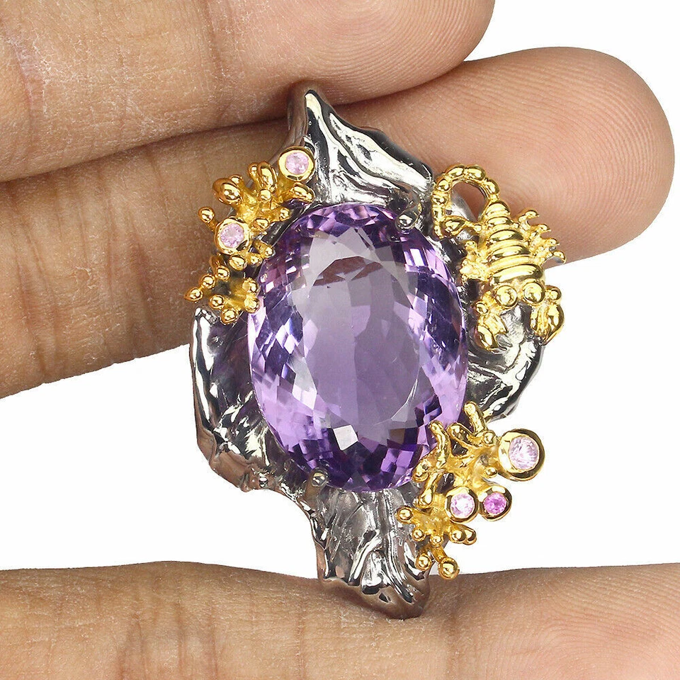 SHOLA Vera Pietra Naturale Amethysto Viola Pendente Argento Sterling N332 - Immagine 2 di 3