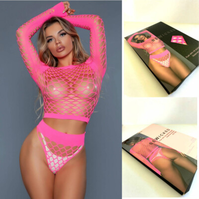 NWT Be Wicked sexy "Play with me" 2-piece fishnet lingerie set, Neon Pink |  eBay