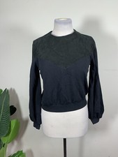 Womens Solid Black Cropped Sweatshirt, Size S