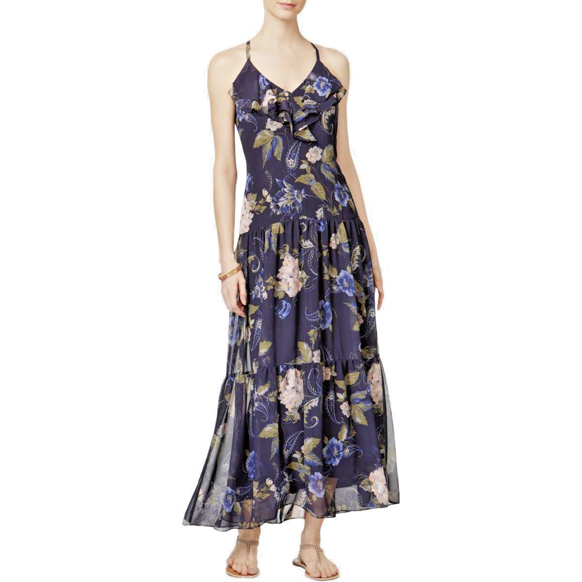 MSK Womens Chiffon Floral Maxi Dress, Size: 14, Blue
