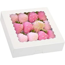 24pcs Bakery Boxes 10x10x2.5 Inches Cake Boxes Cookie Boxes Strawberry Boxes ...
