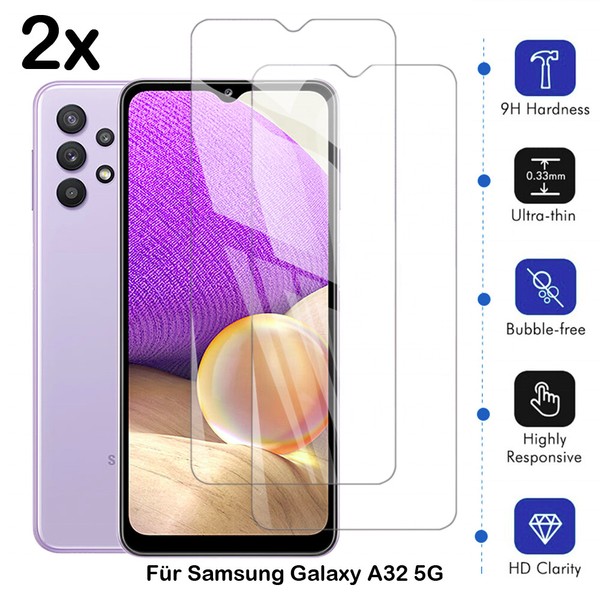 2X Schutzglas FüR Samsung Galaxy A32 5G Echt Glas Hartglas Folie 9H-image