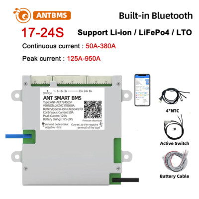 ANT Smart BMS 17S-24S 50A-380A Li-ion LiFePo4 LTO Battery w/Balance BT Built in