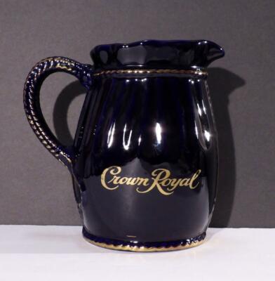 Vintage Seagram's Crown Royal Cobalt Blue Ceramic Pitcher 7.5'' Tall