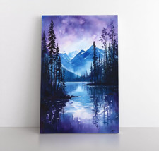 Watercolor Mountain Lake Landscape Painting  Nature Wilderness Trees Cabin Art