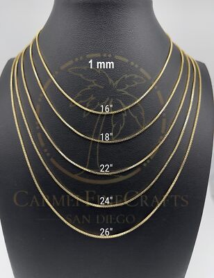 1.0mm-2.8mm Mirror Square Box Link Chain Minimalist Chain Necklace 10K-14 Gold