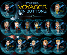Star Trek Voyager VOY Pin Botón Insignia Set Caricatura Janeway Tuvok 7 de 9 etc