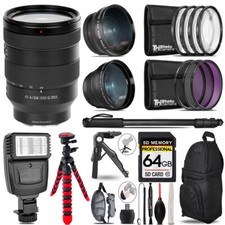 Sony FE 24-105mm f/4 G OSS Lens-3 Lens Kit  Flash  Tripod - 64GB Kit