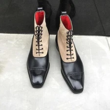 Handmade Mens Two tone cap toe ankle boots, Men lace up dress boots, Men boot