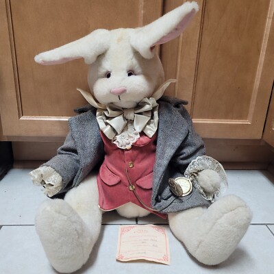 Vintage Mati's Matis Originals Adult Plush Rabbit  Mr. Hare  Pocketwatch Signed
