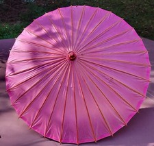 Vintage Pink Paper and Wood Parasol Umbrella 