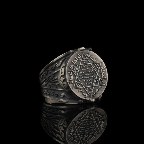 Hand Made pure 925 Silver Sterling man Ring seal of king solomon with David star - Picture 2 of 3