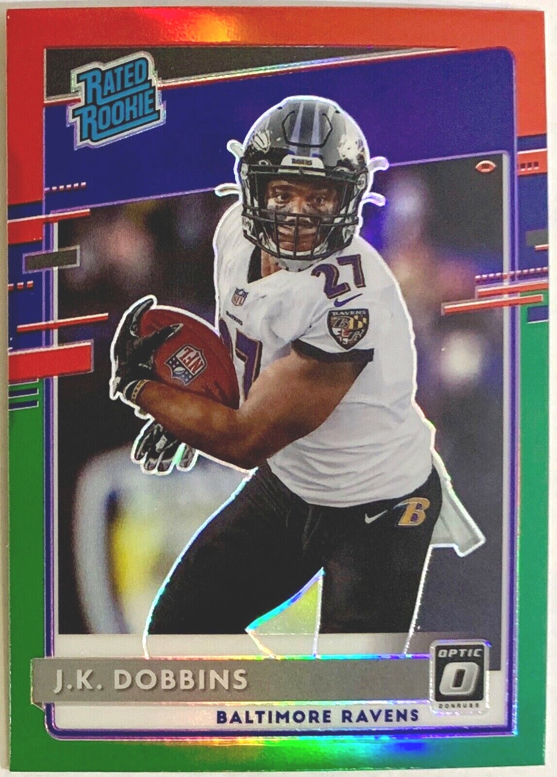 2020 Donruss Optic Preview Red & Green Prizm J.K. Dobbins Rated Rookie RC #P-311