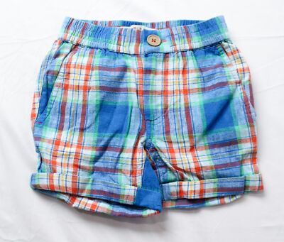 Mini Boden Toddler Boys Smart Roll Up Shorts AP2 Blue / Green Check Size: 3Y