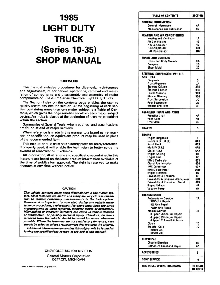 1985 Chevy LD Truck 10-30 Series Shop Manual - Image 2 of 4