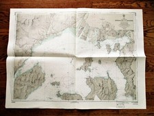 1972 Soundings Map APPROACHES TO HIROSHIMA Japan Naikai Inland Sea 30x42"