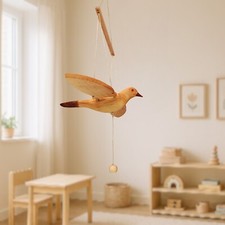 Wooden Bird Mobile Thrush 60cm Wingspan  Handmade Alder Bird Decor  Natural Wa