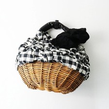 ebagos ebagos Leinen Gingham Check Chenille Pony Leder Rot Rattan Korb Tasche 