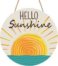 Summer Decor Wreaths for Front Door Hello Sunshine Door Decor Wooden Front Door