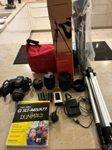 Sony SLT A65 camera, 4 lenses, 2 tripods and additional equipment  - £650 ONCO