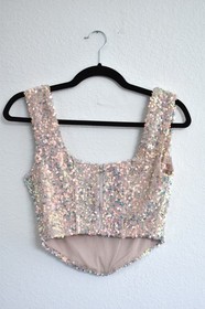 Olivaceous Iridescent Pink Mermaid Sequin Corset Top size S/M 