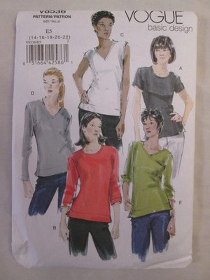 Vogue 8536 Very Easy Basic Design Pullover Tops Pattern 14-22 Uncut