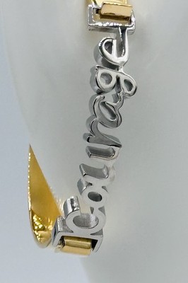 Rustic Cuff Courage Two Tone Hinged Bangle Bracelet Gold Silver Script Statement