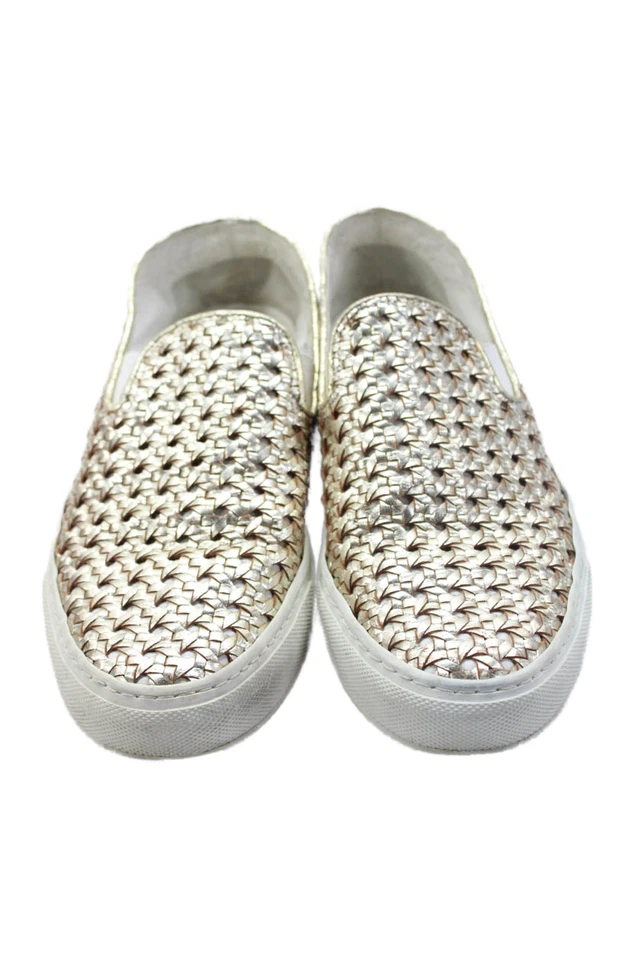 Rocco P. 女式皮革编织细节金属懒人鞋休闲鞋金色 7 码 — 第 2/4 张图片