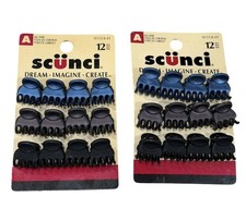 Lot Of 2 Packs Scunci Mini Hair Claw Clips Blue, Black, Brown 24 Clips Total 