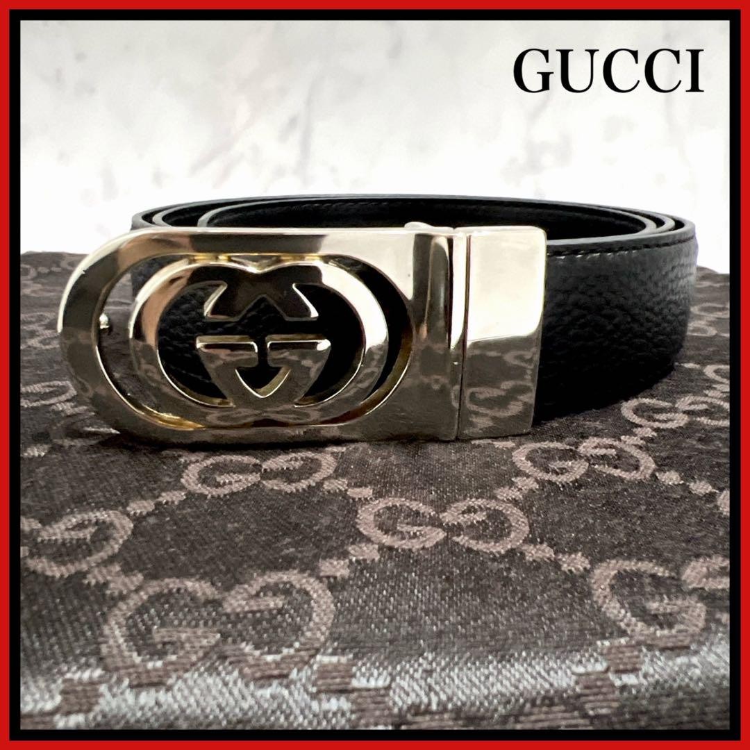 GUCCI Mens Vintage GG Belt with Mirror Finish Interlocking Logo