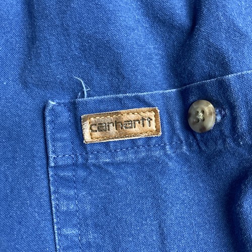 Carhartt uomo vintage anni 90 robusto abbigliamento da lavoro bottoni blu manica lunga made in USA Union - Foto 9 di 9