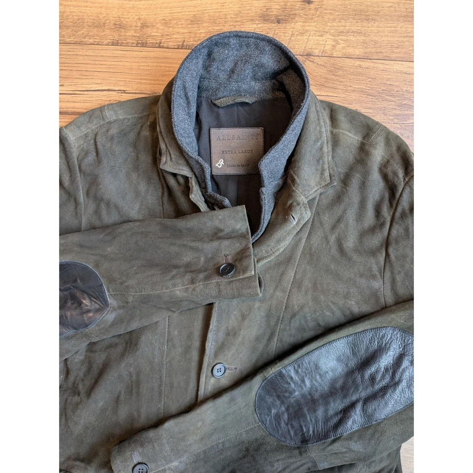 AllSaints Suede Survey Goat Leather Blazer Jacket Extra Large Distressed XL Mens - Image 3 of 4