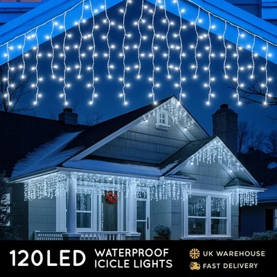 CUQOO Cool White Icicle Christmas Lights Outdoor LED Xmas String Lights Mains