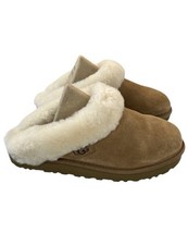 UGG Beige Suede Slip-On Slippers Shearling Lined Comfort Women's