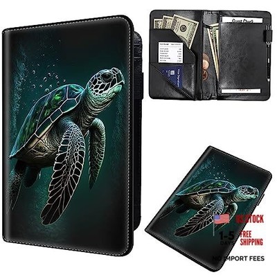 Server Books for Waitress,Leather Waiter Book Server Cute Green Sea Turtles