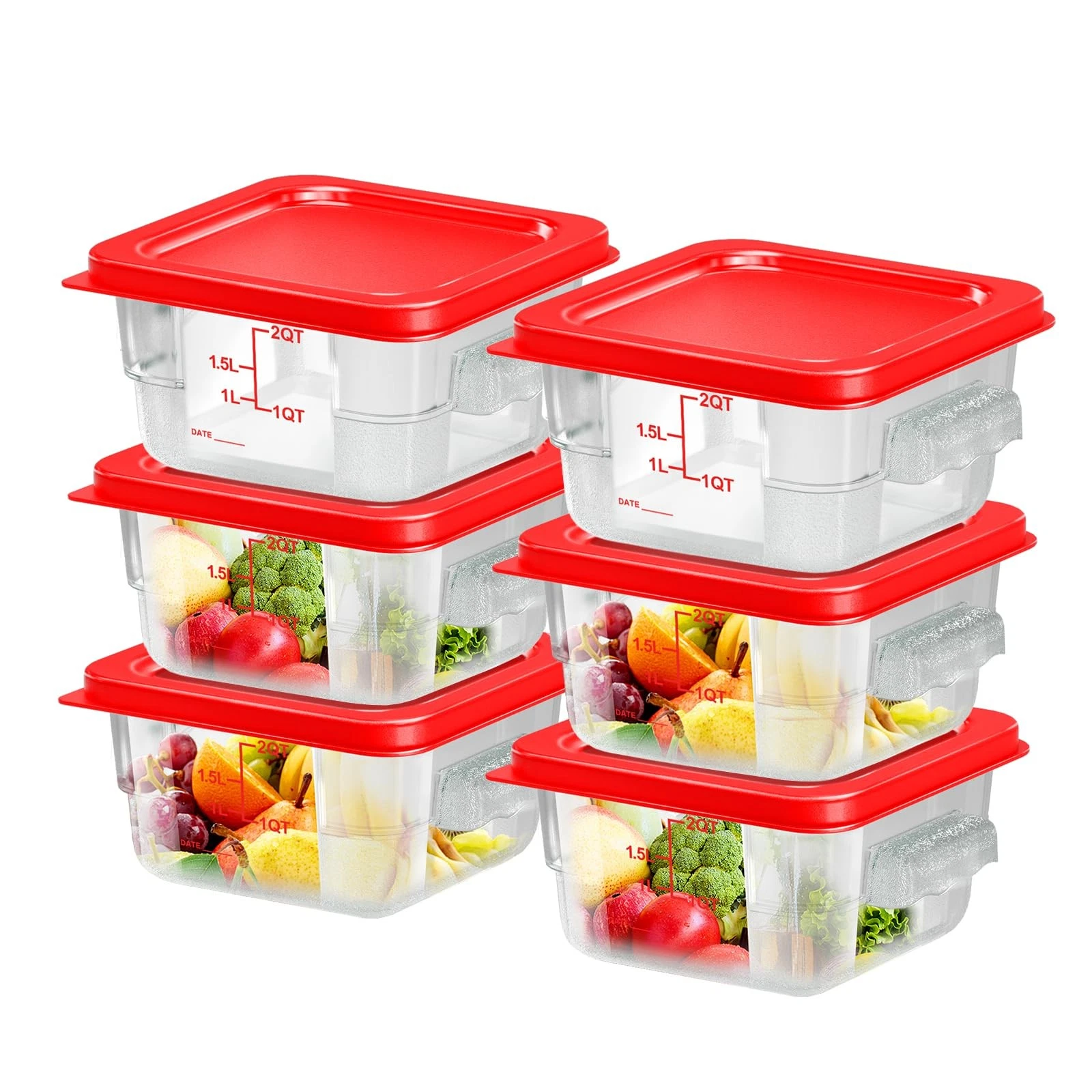 6 pcs 2qt Food Storage Containers with Lid, Square Clear Commercial Food Stor...