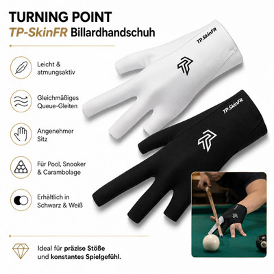 Turning Point TP-SkinFR Billardhandschuh Pool Snooker  Schwarz Weiß M/L Links