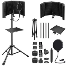 Studio Recording Microphone Isolation Shield with Pop Filter  Tripod Stand, H...