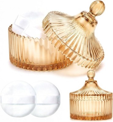 3pcs Large Glass Powder Container with Puff Set, 4'' Cute Body Loose Dusting