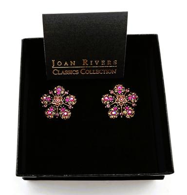 Joan Rivers Clip Earrings Crystals Pink Red Purple New Antique