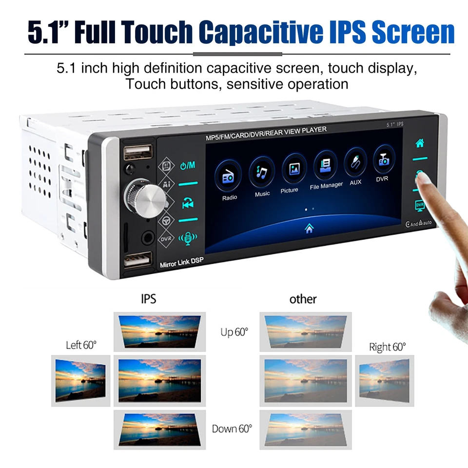 Autoradio 1 DIN 5" con pantalla IPS CarPlay Android Auto Bluetooth USB AUX SD - Imagen 4 de 4