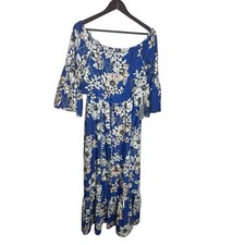 ELIZA J OFF- THE -SHOULDER FLORAL BLUE MAXI DRESS sz 10 new with tags