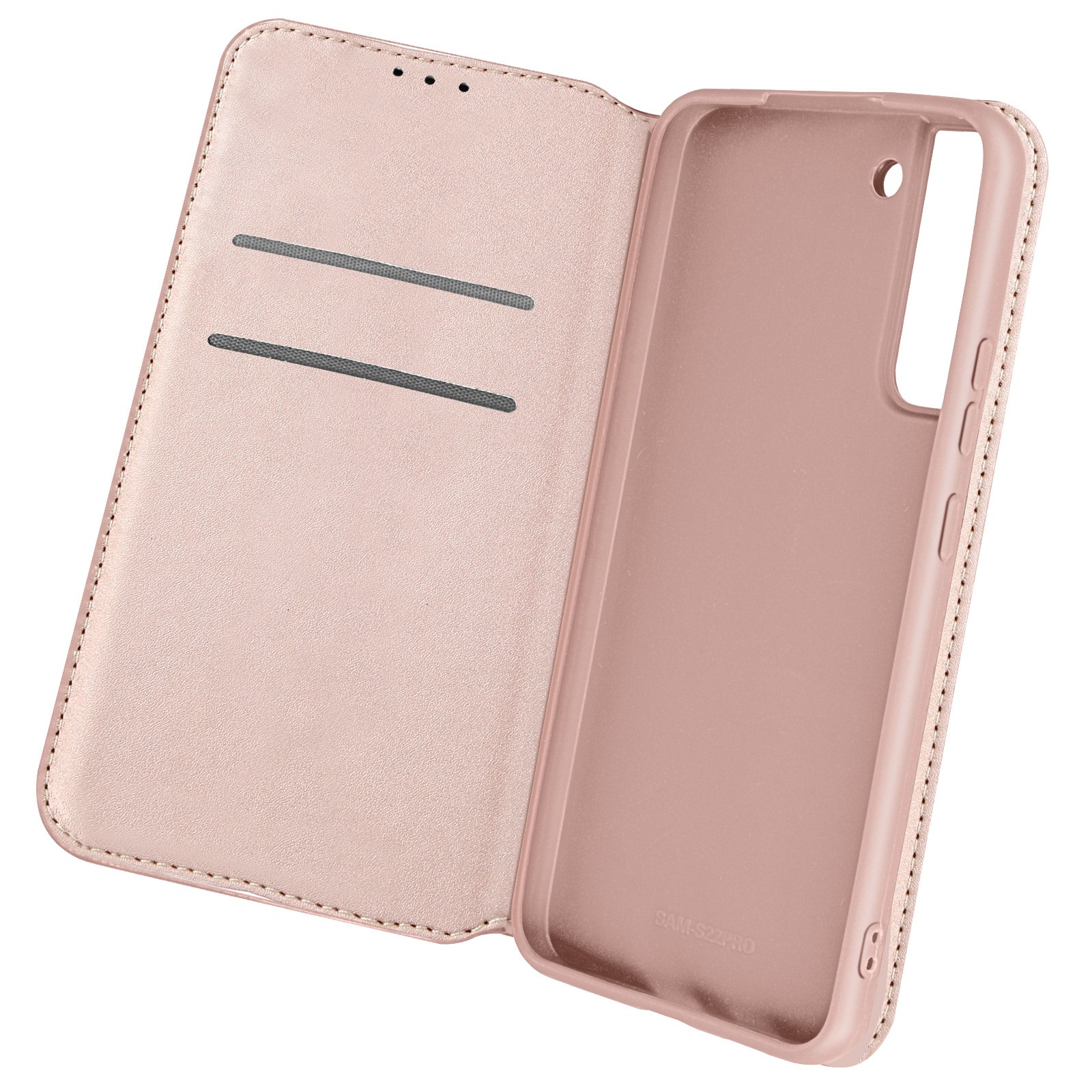 Étui pour Galaxy S22 Plus or rose à rabat intégral antichoc et pratique